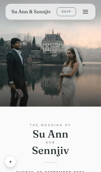The sample invitation as it appears on a phone: the couple's names, their photograph, and the RSVP link.